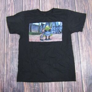 Shrek Shirt Mens Medium Black Dreamworks Donkey Movie Graphic Tee T-Shirt 2010s